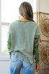Ribbed Thermal Stripe Drop Shoulder Exposed Seam Patchwork Long Sleeve Top